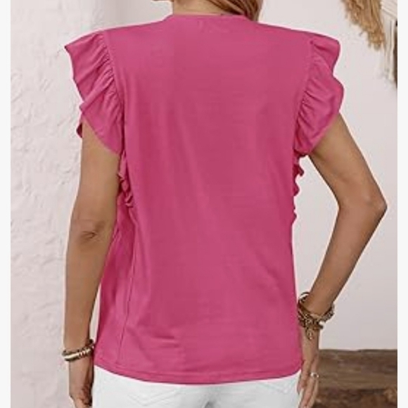 Pink Ruffled V-Neck Women's Top Size Small - Picture 4 of 5